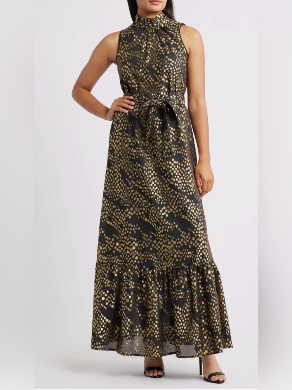 Julia Jordan Women's Tie Neck Sash Black & Gold Dress Size:16